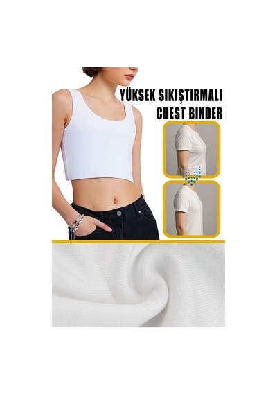 Elilom Göğüs Gizleyici Korse Unisex Jinekomasti Ve Tomboy İçin Düz Silüet Atlet Beyaz