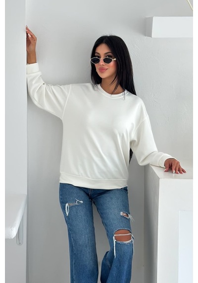 Femelle Beyaz Modal Kumaş Basic Sweatshirt