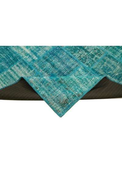 Bespoky Patchwork Turkuaz Geometrik Salon Halısı El Dokuma 31983