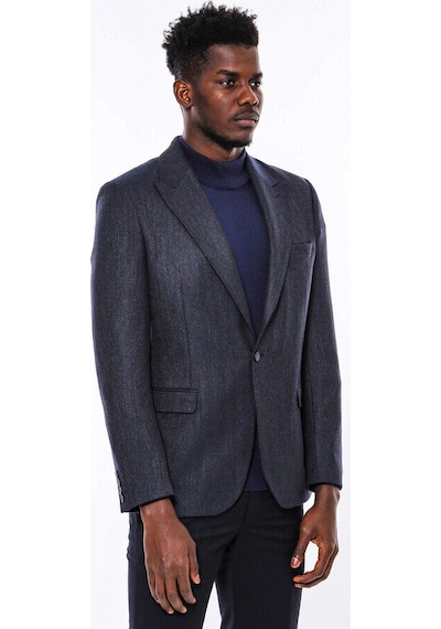 Wessi Kendinden Desenli  Lacivert Slim Fit Ceket - Wessi Lacivert