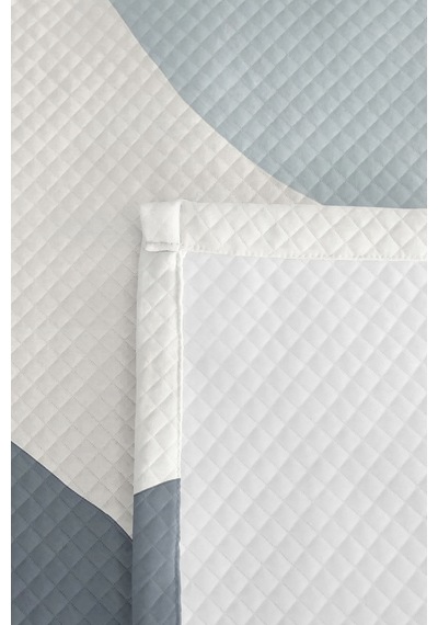 Mavi Geometrik Modern Genç Odası Tek Kişilik Pike Takımı - Gri Minimal 160x220 Cm Yatak Örtüsü Beyaz