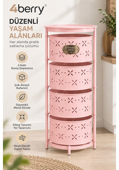 4 Katlı Metal Çok Amaçlı Oyuncak Dolabı Mutfak Sebzelik, Oyuncak, Banyo Ve Ev Organizeri Pembe 4 Katlı Metal Çok Amaçlı Oyuncak Dolabı Mutfak Sebzelik, Oyuncak, Banyo Ve Ev Organizeri Pembe