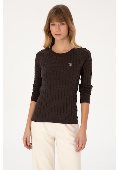 U.S. Polo Assn. Kadın Koyu Kahverengi Bisiklet Yaka Basic Kazak 50307728-VR084