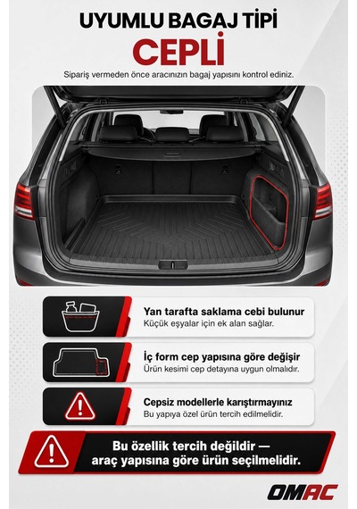 Vw Jetta Sedan Trendline 2011+ Uyumlu Araca Özel Kauçuk Tpe Bagaj Havuzu Siyah Cepli İçin