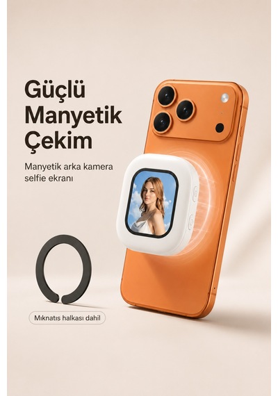 Manyetik Arka Kamera Selfie Ekranı 2.0 İnç Kablosuz Mini Vlog Monitörü Şarjlı Telefon Aksesuarı Beyaz