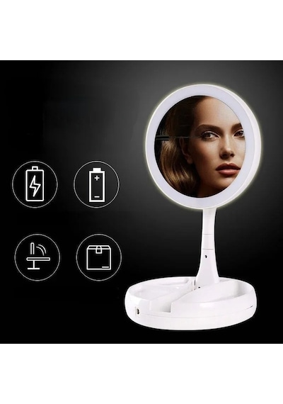 Led Işıklı 10x Katlanır Hafif Çift Yönlü Usb Şarjlı Makyaj Aynası