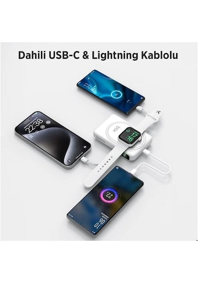Bix 10000mah Tpb16-we 6'sı 1 Arada Oled Ekranlı Beyaz Kablosuz Powerbank Siyah
