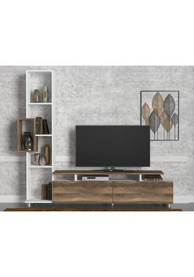 Dekorister Tulip Kitaplıklı Tv Ünitesi Beyaz-Ceviz