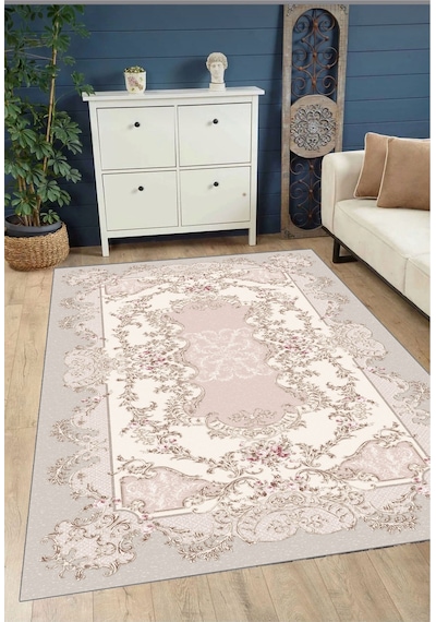 STY Home Pembe Çicekli Dijital Baskı Salon Halısı Kaymaz Tabanlı Yıkanabilir Halı Yolluk 506 Pembe