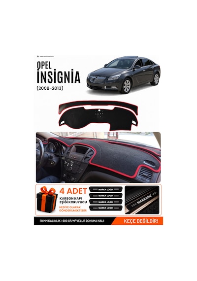 Opel İnsignia 2008-2013 Uyumlu Torpido Örtüsü, Torpido Kılıfı - Siyah-kırmızı - Op010