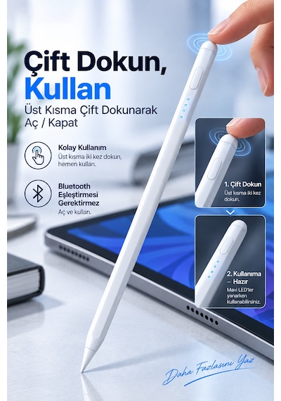 Viso Pen Stpvs-001 Kapasitif Dokunmatik Kalem, Tablet Ve Telefon Uyumlu, Usb-c Şarjlı, 2 Yedek Uçlu Beyaz