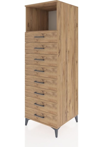 Kronos Dolap Tek Raflı 8 Çekmeceli 60x59x182 Çam-çam Çam