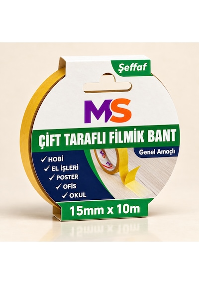 Çift Taraflı Filmik Bant 15 Mm X 10 Metre Şeffaf Yapışkanlı Hobi Bandı El Çok Amaçlı Bantları