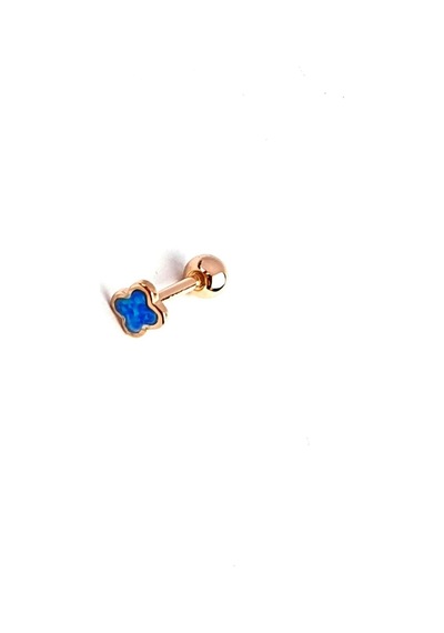 Mavi Opal Taşlı Yonca Figürlü Gümüş Rose Piercing Altın