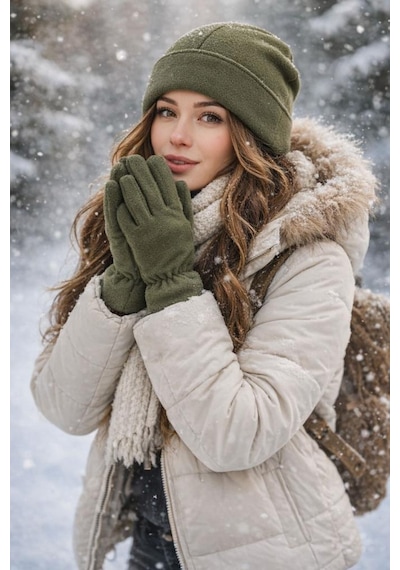 Polar Bere Seti 3 Lü Unisex Kadın Erkek Şapka Kışlık Çok Renkli
