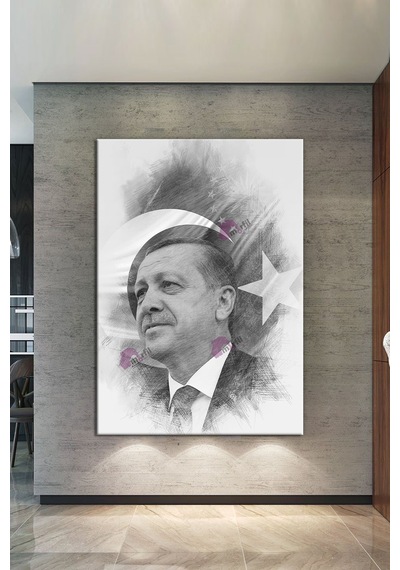 Recep Tayyip Erdoğan Başkan Erdoğan Karakalem Efektli Rte Kanvas Tablo 7 Farklı Ölçü