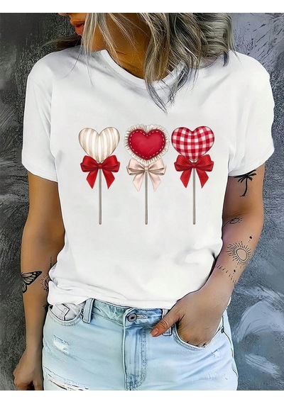 Şekerleme Lolilop Kalp Baskılı Tasarım Tshirt Beyaz