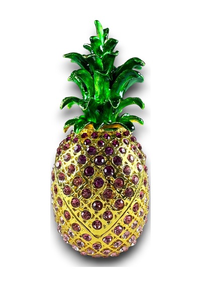Ananas Dekoratif Biblo 13 6 CM Gold Renk Pembe Taşlı, Açılır Kapanır Model