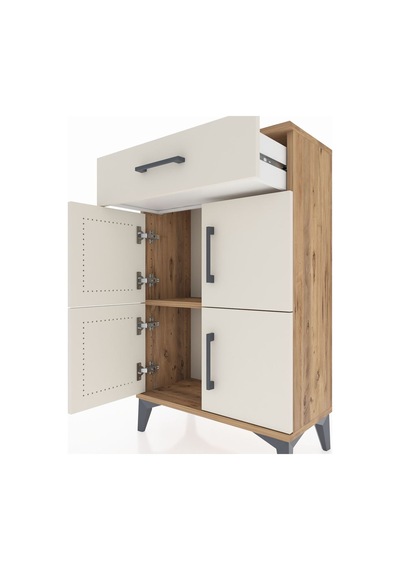 Arges Komodin Tek Raflı Tek Çekmeceli 4 Kapaklı 60x30x96 Çam-... Çam