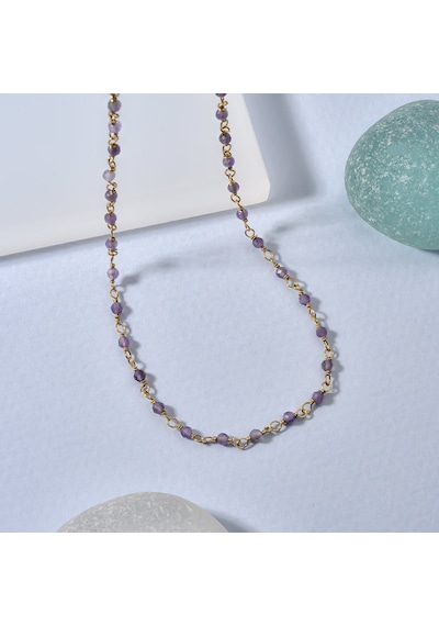 14 Ayar Altın Kaplama Amethyst Doğal Taşlı El Yapımı Gümüş Kolye - Cns00633 Altın