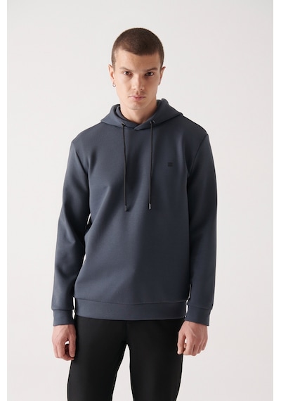 Avva Erkek Antrasit Sweatshirt Kapüşonlu Esnek Yumuşak Doku İnterlok Kumaş Standart Fit Normal Kesim B001101 Antrasit