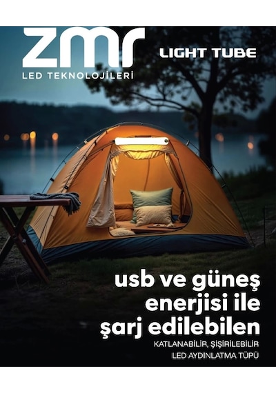 Zmr Light Tube Usb Ve Güneş Enerjisi İle Şarj Edilebilir Katlanabilir Şişirilebilir Led Aydınlatma