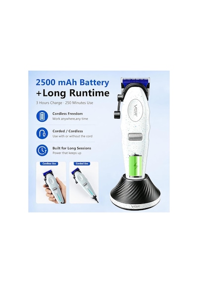 Şarjlı Tıraş Makinesi V-887c - 9000 Rpm 240 Dakika Dlc Seramik Bıçak - Beyaz