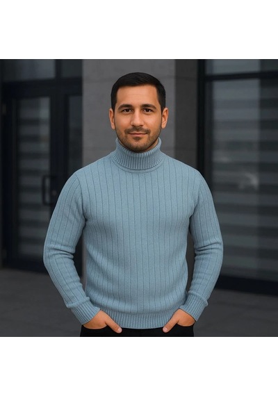Erkek Fitilli Kazak Tam Boğazlı Balıkçı Yaka Triko 2'li Set Bebek Mavisi-siyah Çok Renkli