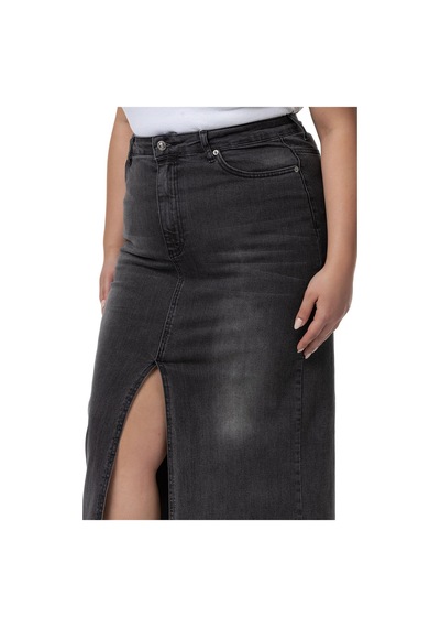 Disentis Büyük Beden Önden Yırtmaç Detaylı Beş Cepli Midi Denim Antrasit Etek-antrasit Antrasit