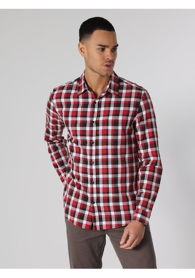 Colin's Slim Fit Kareli Kırmızı Erkek Uzun Kol Gömlek CL1061712_Q1.V1_RED