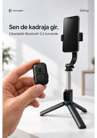 C01 Seling Bluetooth Kumandalı Tripod Selfie Çubuğu 107,5 Cm, 7 Bölümlü, Çıkarılabilir Tutucu, Cr2032 - Siyah