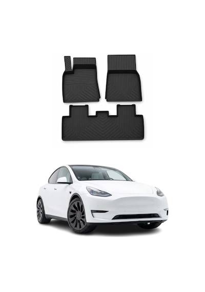 Tesla Model Y 2020-2026 Uyumlu 4d Havuzlu Paspas Kauçuk Siyah 3 Parça