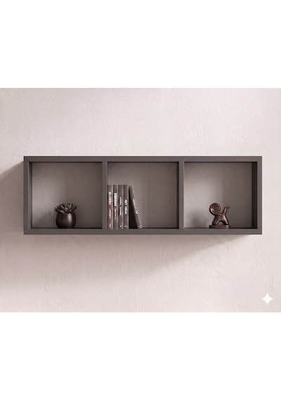 Vira Box Duvar Rafı 90 Cm Dekoratif Kitaplık Ve Duvar Rafı Antrasit