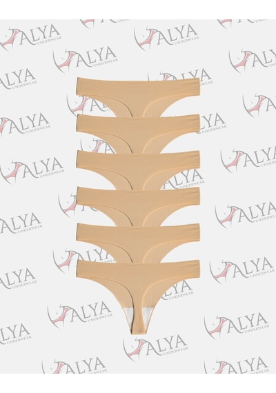 Alya Underwear Lazer Kesim Dikişsiz Tanga Külot, Seamless String 6'lı Paket Ten