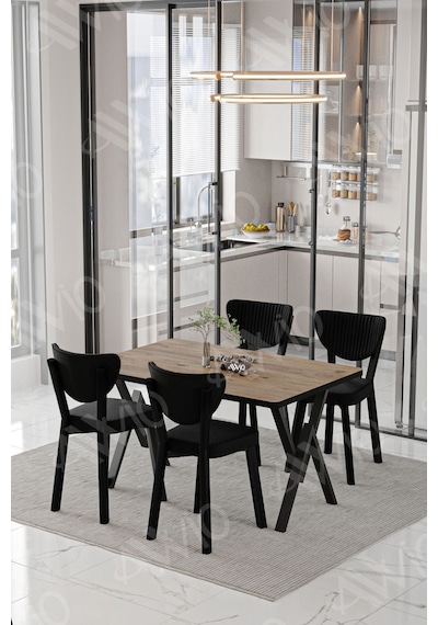 Avvio Vanensi Elma Sandalye 80x120 Yemek Masası Mutfak Masası 4 Kişilik Masa Sandalye Takım Akça