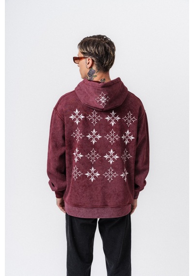 Respire Erkek Muse Baskılı Yıkamalı Kapüşonlu Oversize Hoodie Bordo