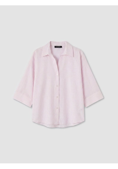 Lcw Vision Pembe Çizgili Oversize Poplin Kadın Gömlek