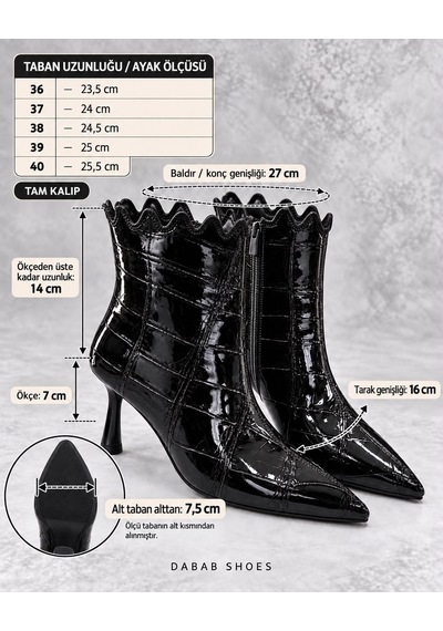 Dabab Shoes Carmen Kadın Siyah Kroko Rugan Sivri Burun Fermuarlı Sıcak Astarlı 7 Cm İnce Topuklu Bot Bootie Dabab Shoes Carmen Kadın Siyah Kroko Rugan Sivri Burun Fermuarlı Sıcak Astarlı 7 Cm İnce Topuklu Bot Bootie