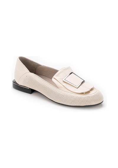 Kadın Hakiki Deri Günlük Klasik Loafer - Babet Ayakkabı Bej