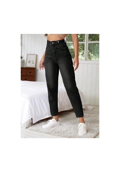 Kene Jeans Siyah Kemer Apolet Detaylı Mom Jeans Siyah