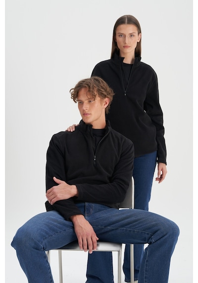 AC&Co / Altınyıldız Classics Erkek Sıyah Anti-pilling Tüylenme Yapmayan Standart Fit Dik Yaka Polar Sweatshirt Siyah