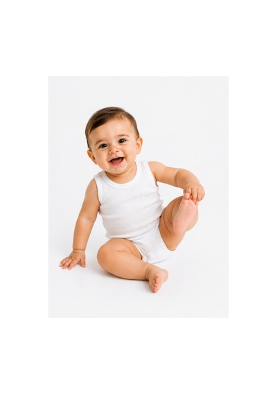 Bebek Atlet Body Pamuklu Ribanalı Çıtçıtlı Kolsuz Bebek Zıbını Beyaz