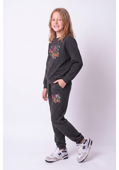 Fyk Kids Kız Çocuk Baskılı Bisiklet Yaka Çift Cepli Eşofman Takımı Füme