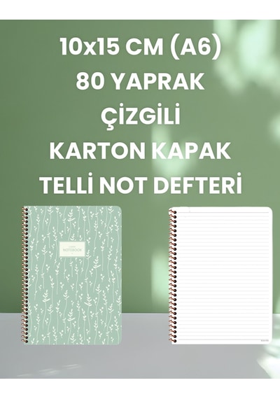 10x15 Cm A6 80 Yaprak Çizgili Karton Kapak Telli Not Defteri Mor