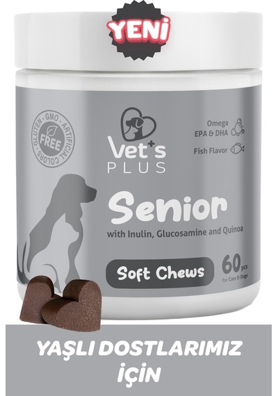 Vet's Plus Senior Çiğnenebilir Tablet 60'lı Kedi ve Köpekler İçin Inulin ve Glukozamin Desteği