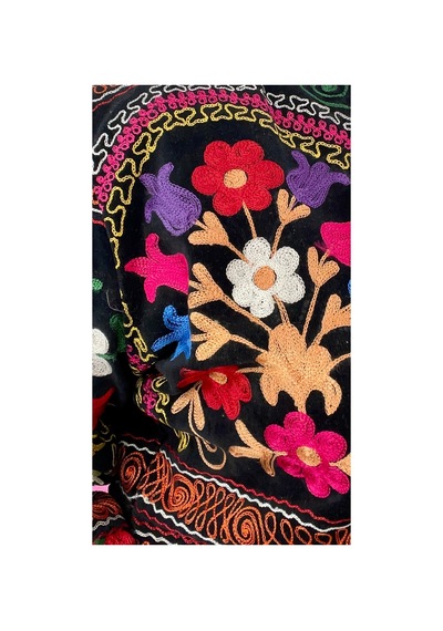 Lila Mare Tekstil Kadife Üzeri Suzani Nakışlı Ceket Siyah Siyah