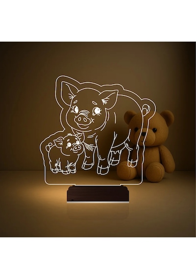 Luvivia Çocuk Odası Domuz Yavru Domuz 3d Lamba - Masa Gece Lambası Şeffaf