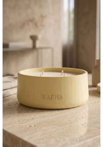 Kafna Beyaz Sabun Kokulu Büyük Boy Dekoratif Beton Mum - %100 Soya Wax Sarı
