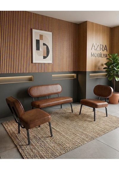 Luna 2+1+1 Deri Kumaş Ofis & Büro İş Yeri Bekleme Koltuğu Takımı Siyah Metal İskelet - Acı Kahve Kahverengi Luna 2+1+1 Deri Kumaş Ofis & Büro İş Yeri Bekleme Koltuğu Takımı Siyah Metal İskelet - Acı Kahve Kahverengi