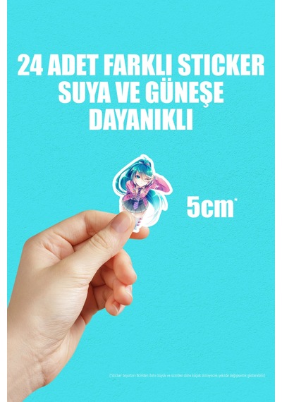 Hatsune Miku Sticker Telefon Laptop Bullet Journal Yapışkanlı Folyo Sticker Paketi 24 Adet Çok Renkli